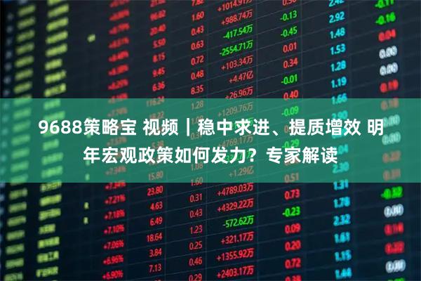 9688策略宝 视频｜稳中求进、提质增效 明年宏观政策如何发力？专家解读